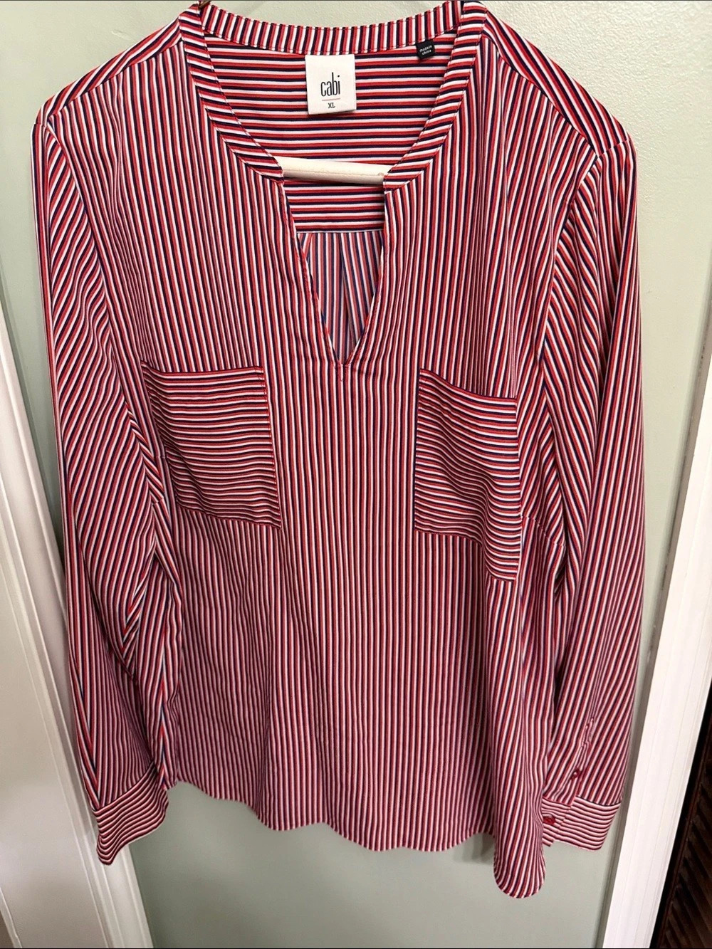 Cabi Franklin Blouse Striped Red & Blue XL